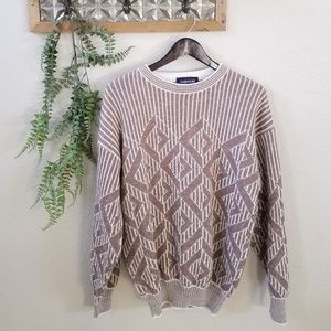 Vintage Striped Geometric Grandpa Sweater